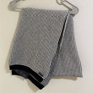 Coach Black & Ivory Knit Scarf w/ Leather Logo Patch